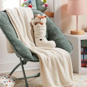 NWT kid's Christmas cream Polar Bear Stocking and Throw Blanket Gift Set